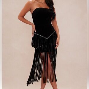 Suede Black Fringe Dress